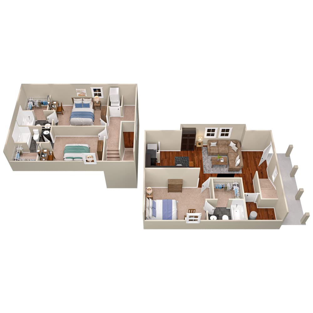 C2-Duplex-Cottage—3×3-1346-sf-3D-1