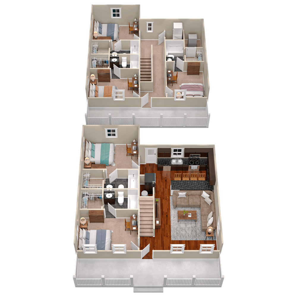 E1 Cottage – 5×5 1834 sf 3D 1