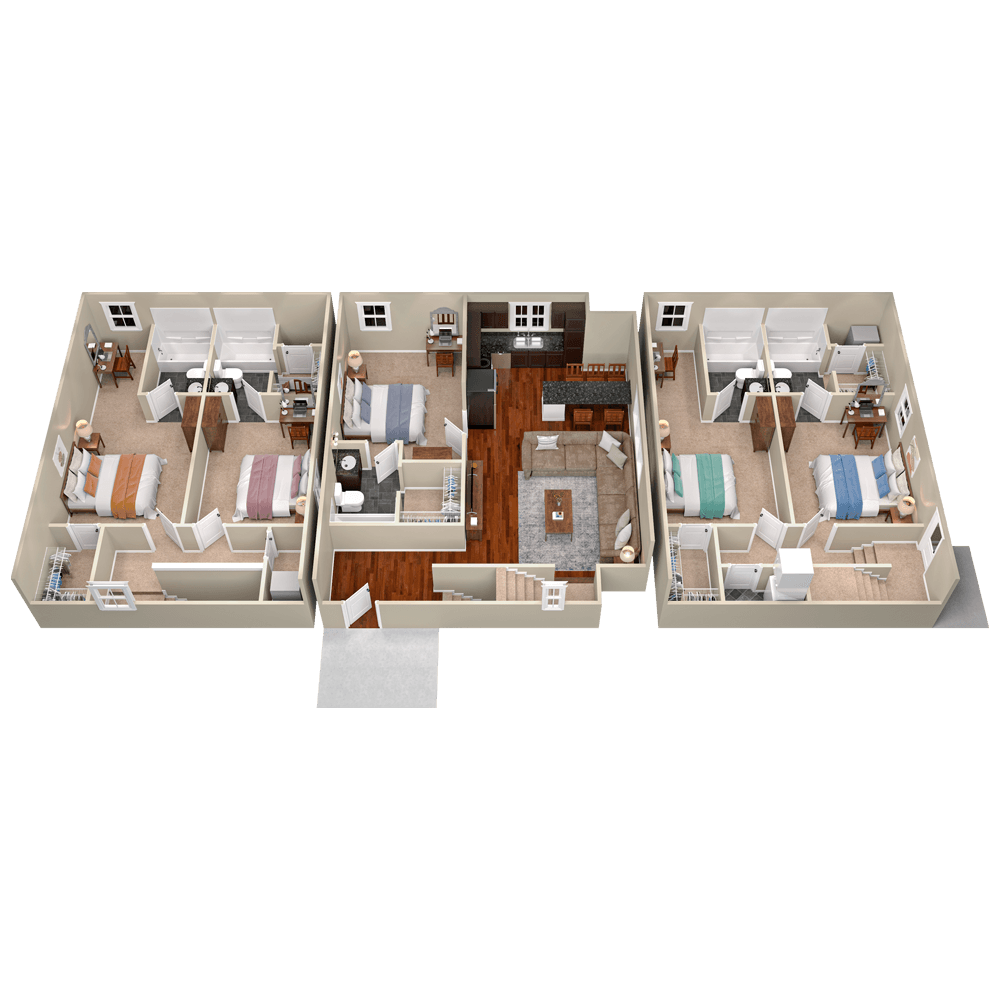 E3 Terrace Duplex Cottage – 5×5 2054 sf 3D 1